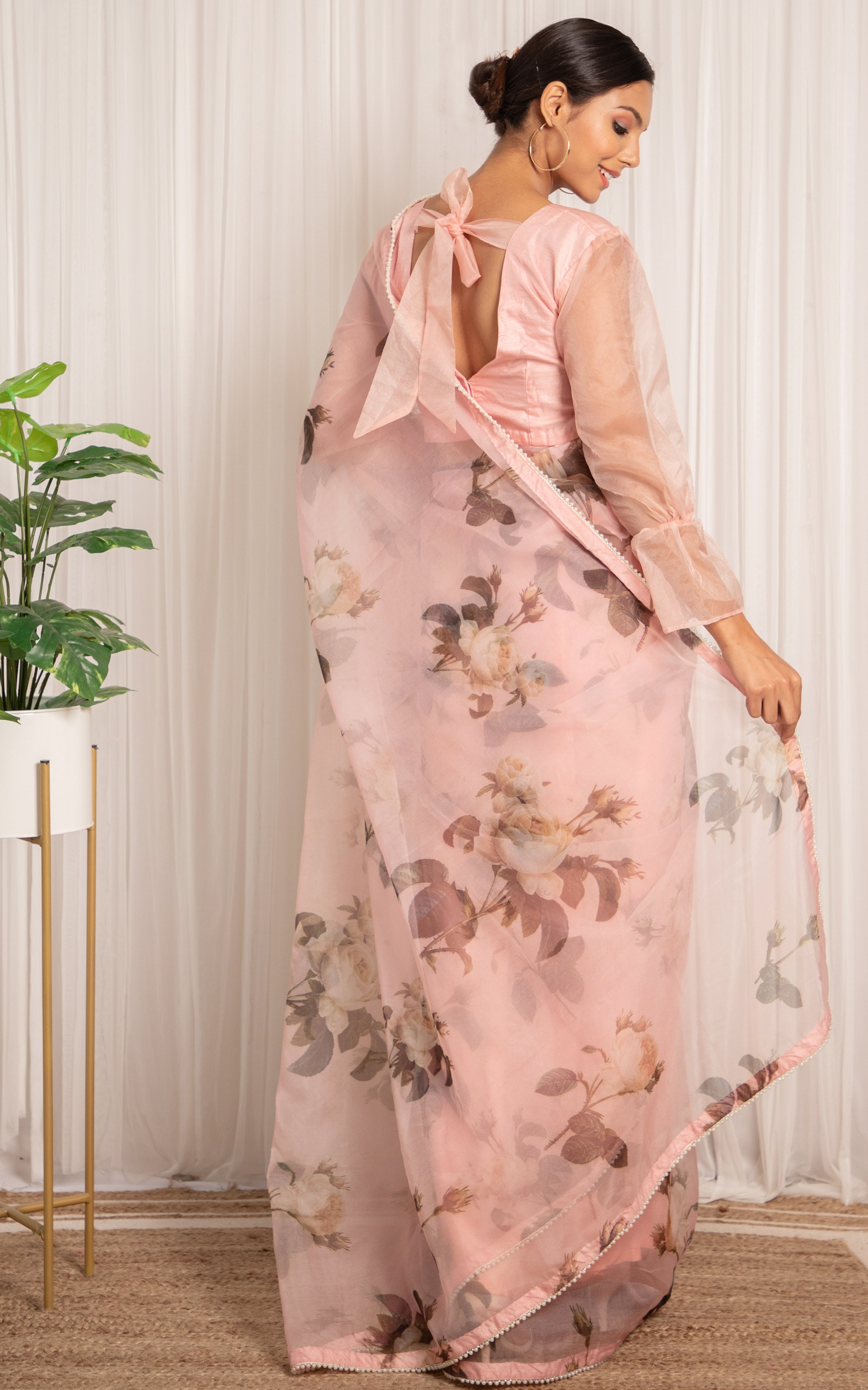 Mugdha Chaphekar Peach Floral Organza Saree