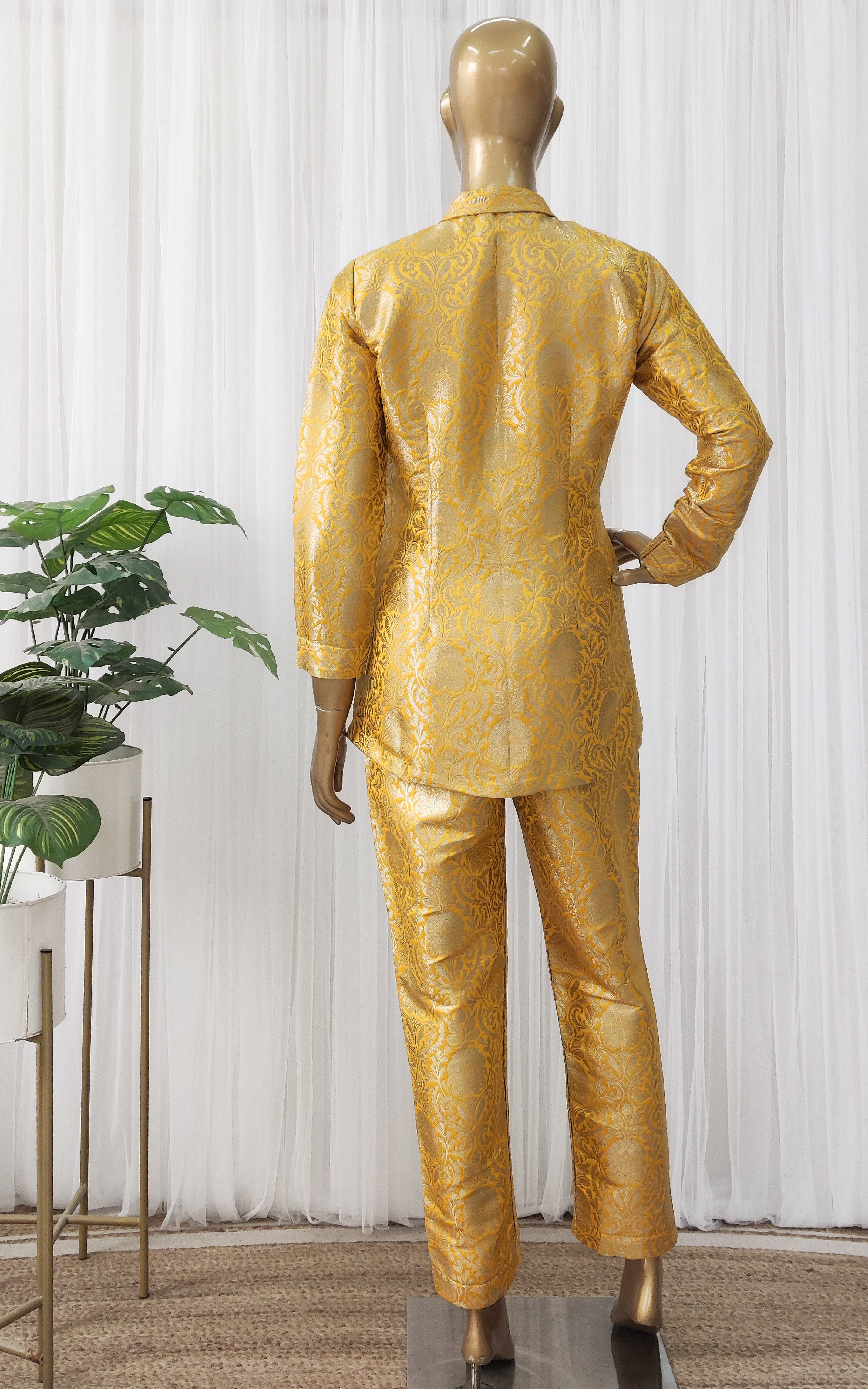 Yellow Brocade Pant-Suit Co-ord Set