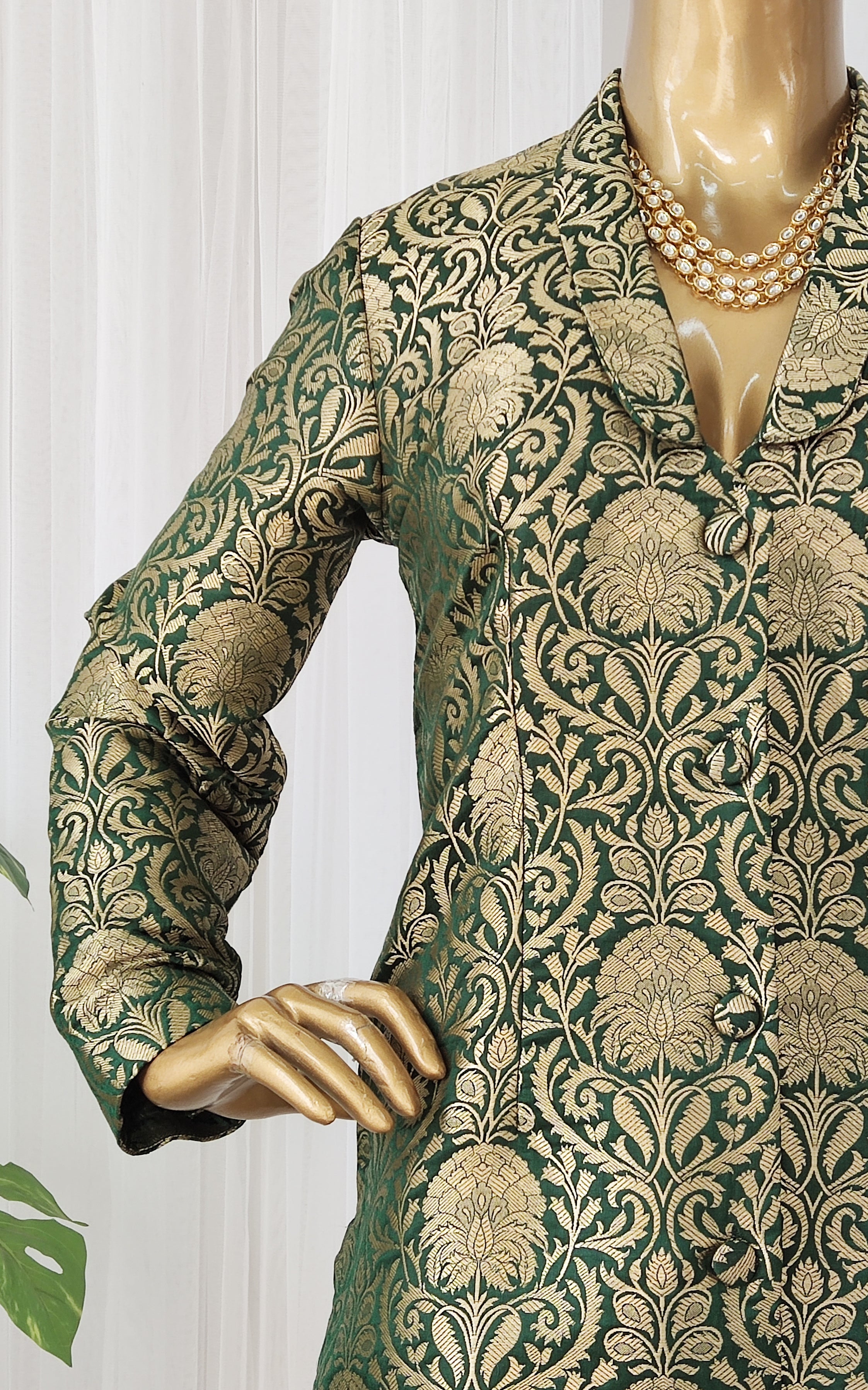 Bottle Green Brocade Pant-Suit Co-ord Set