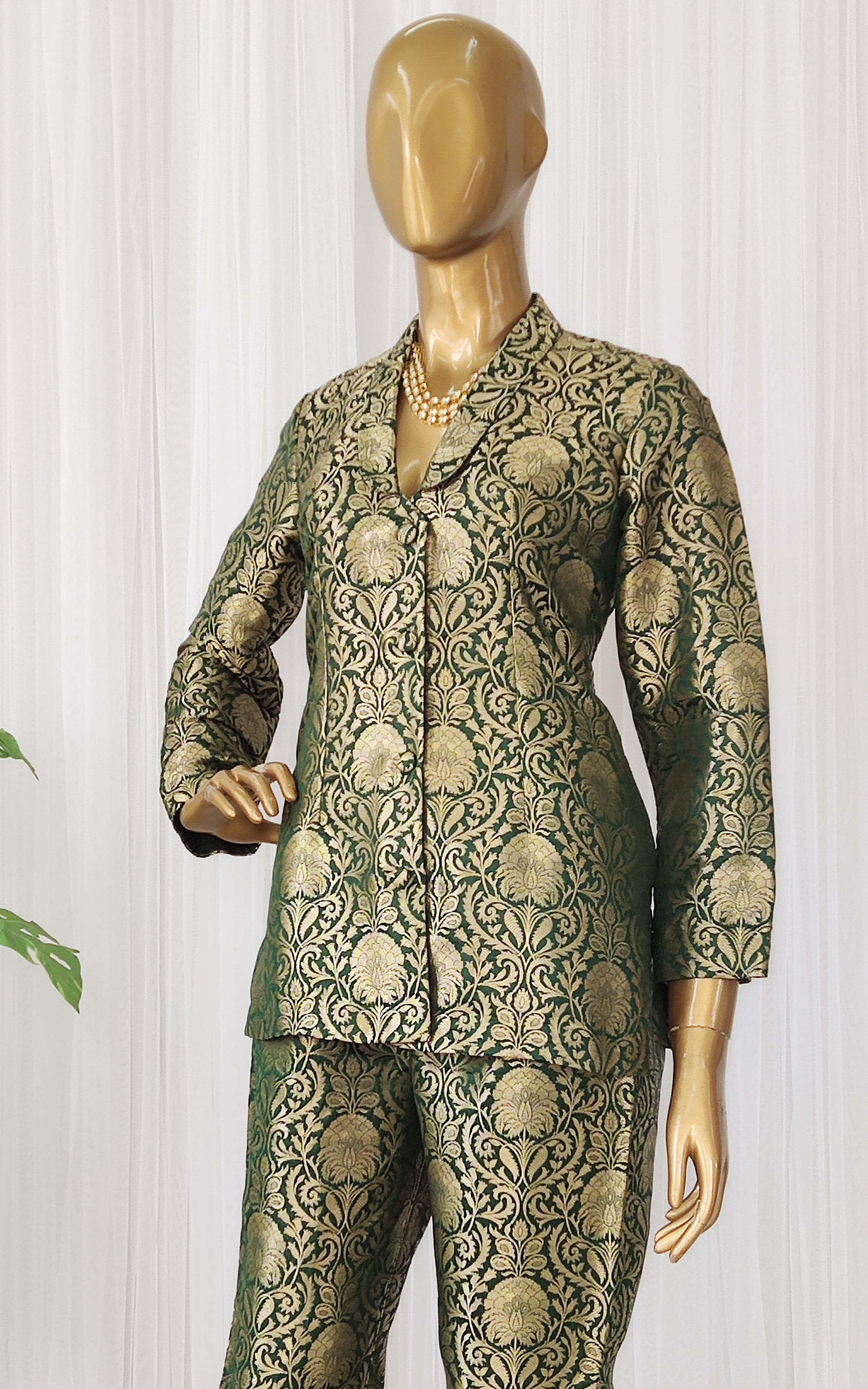 Bottle Green Brocade Pant-Suit Co-ord Set