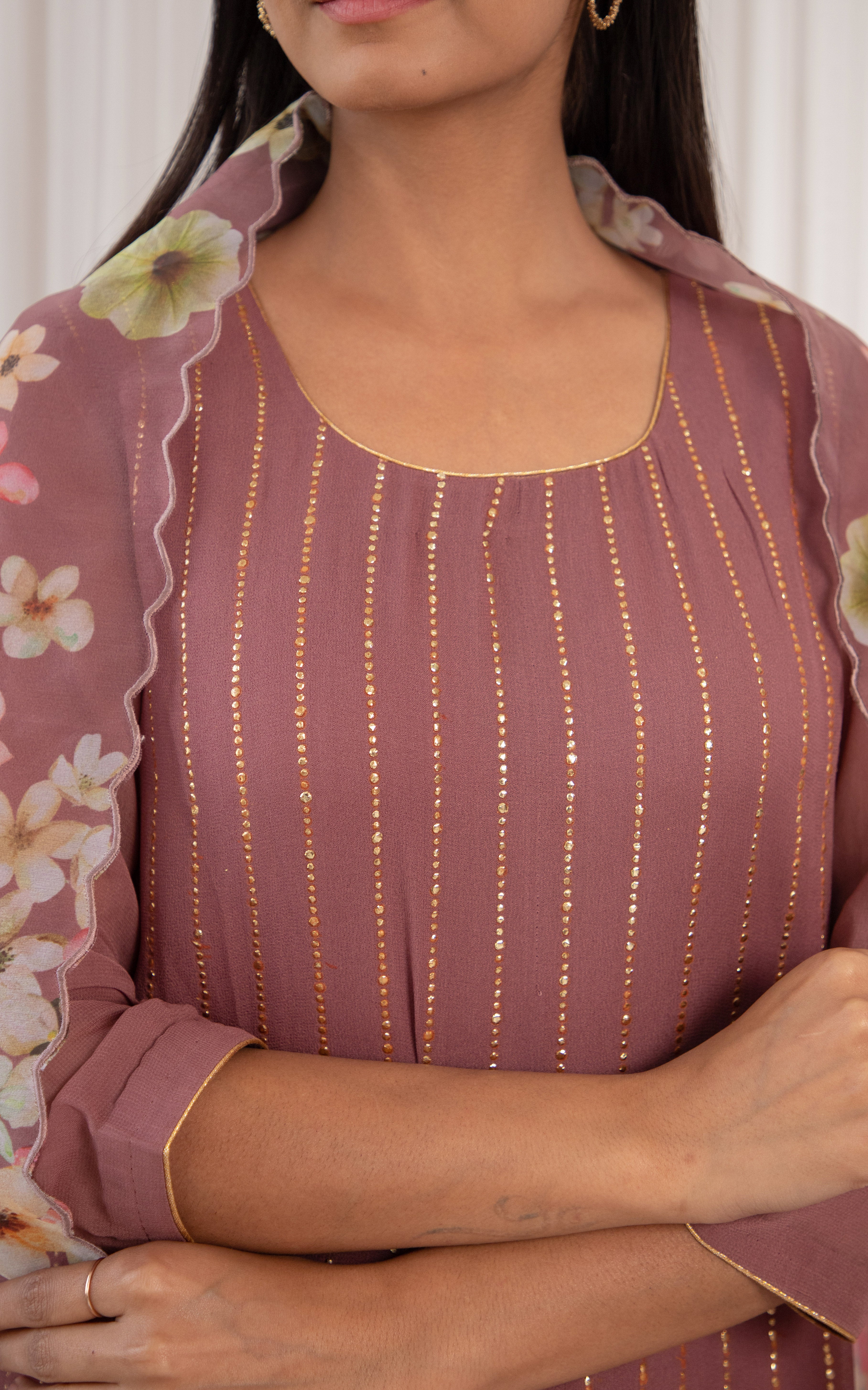 Grapewine Mukaish Kurta Set with Organza Dupatta
