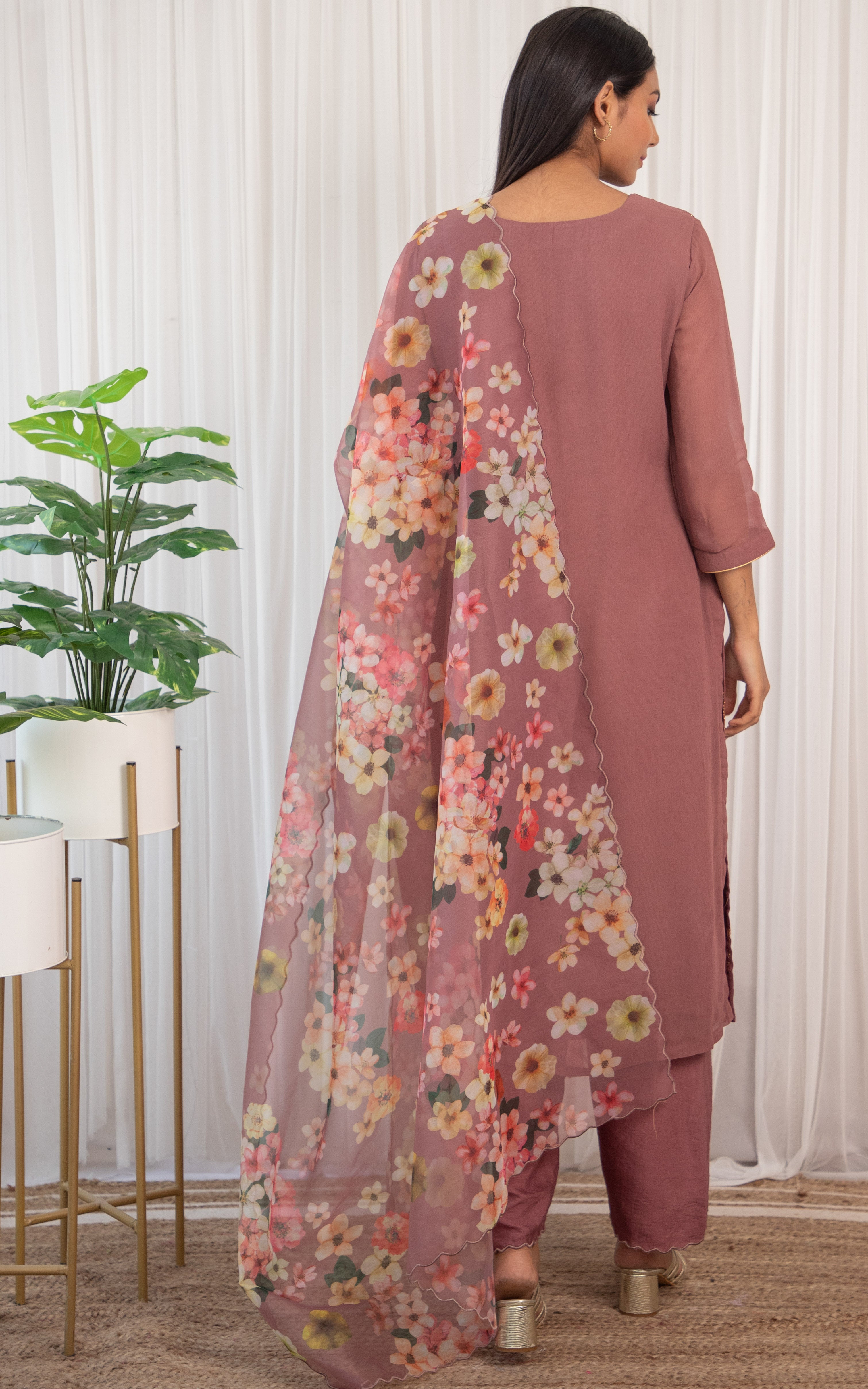 Grapewine Mukaish Kurta Set with Organza Dupatta