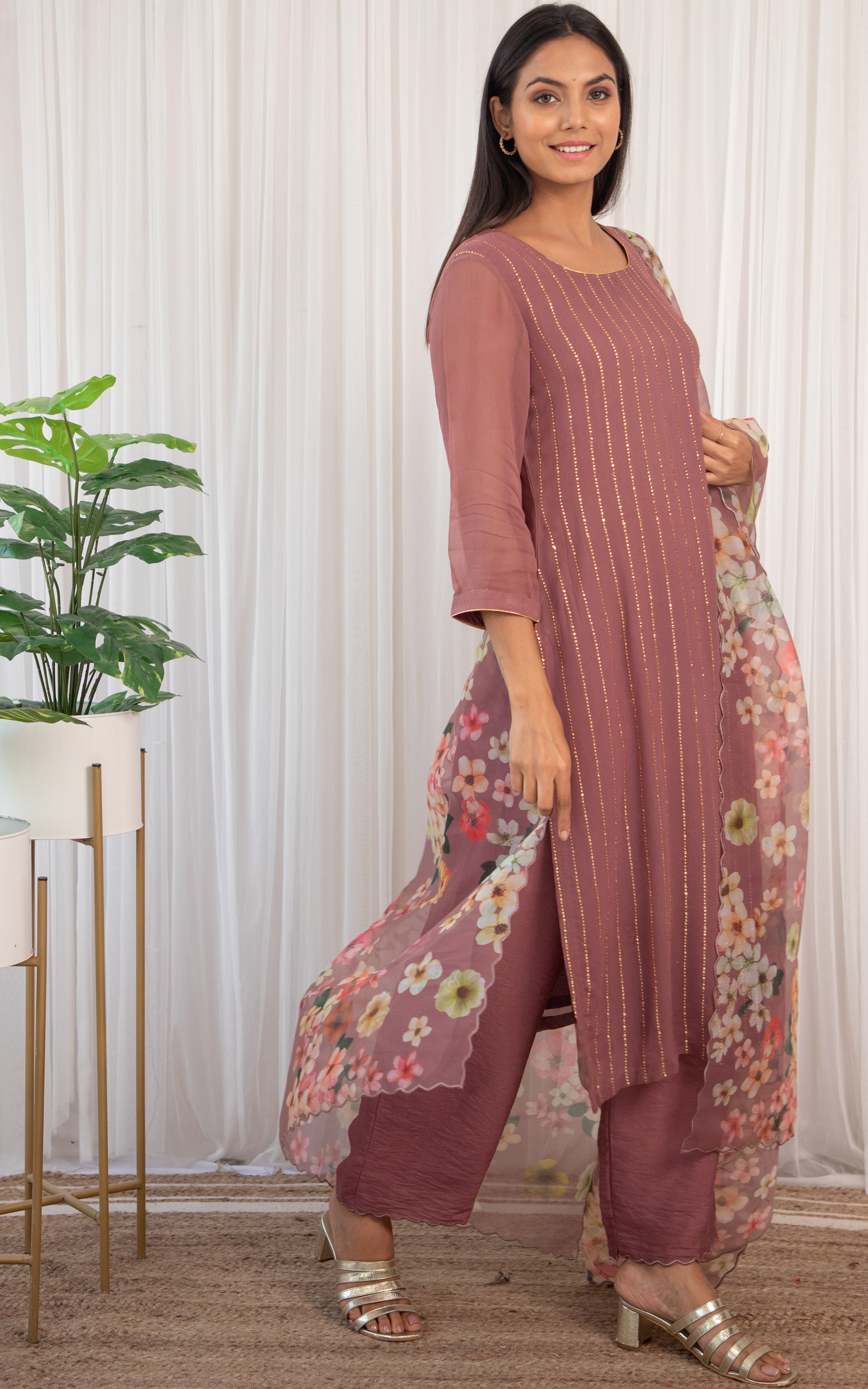 Grapewine Mukaish Kurta Set with Organza Dupatta