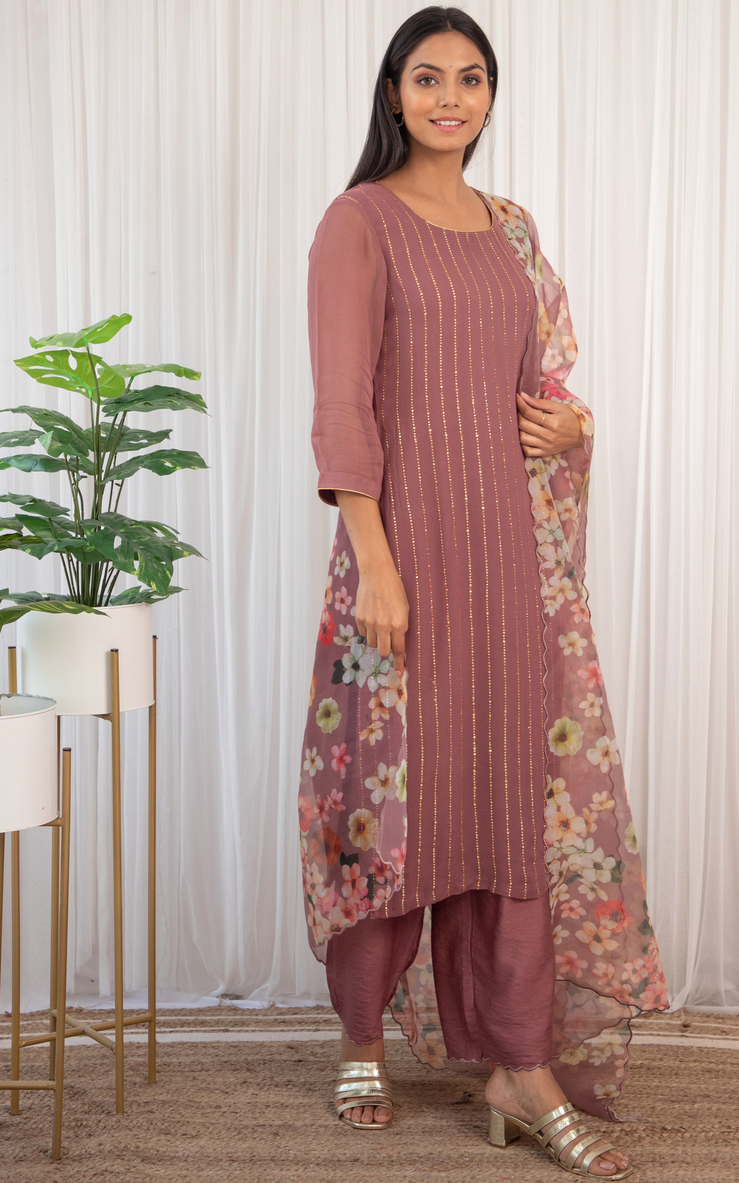 Grapewine Mukaish Kurta Set with Organza Dupatta