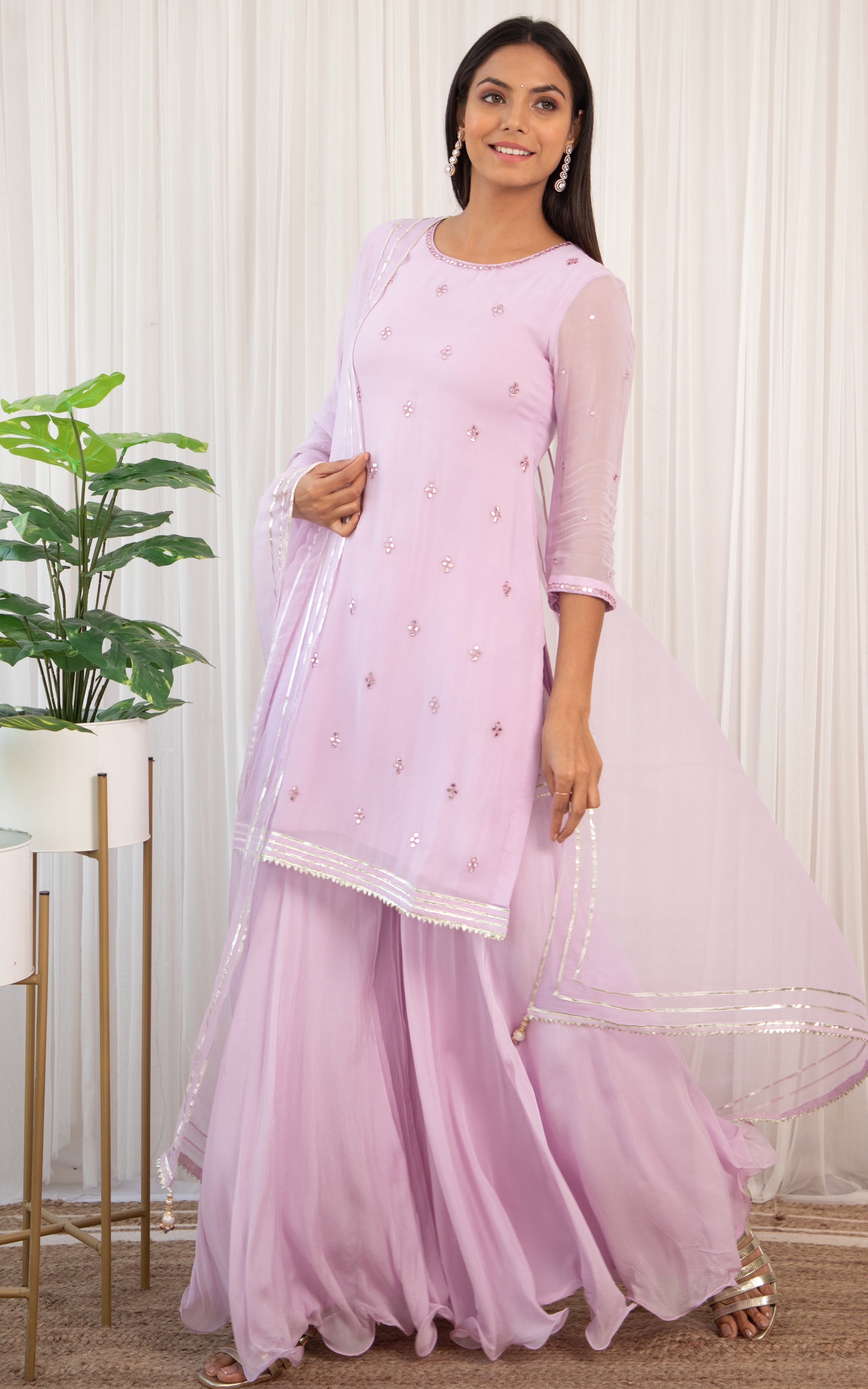Ashnoor Kaur Lilac Mirrorwork Sharara Set