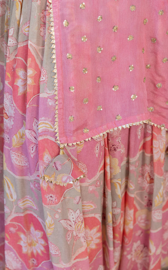 Noopur Vintage Pink Handwork Printed Georgette Lehenga with Embellished Belt