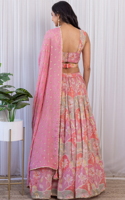Noopur Vintage Pink Handwork Printed Georgette Lehenga with Embellished Belt
