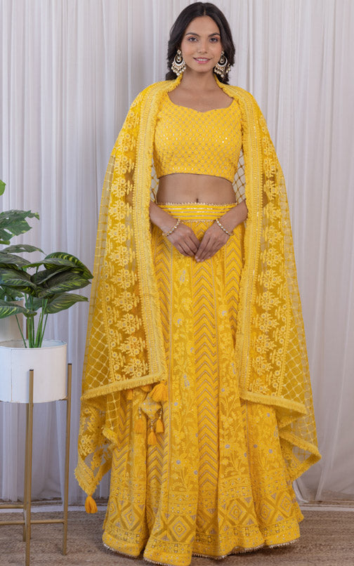 Yellow Chikankari Lehenga