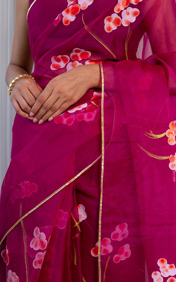 Kamakshi Bhatnagar Wine Handpainted Organza Saree
