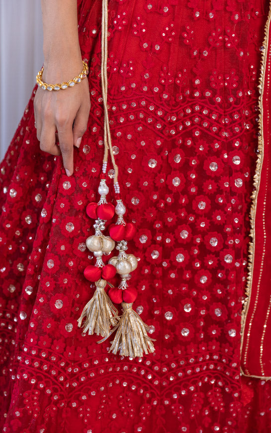 Cherry Red Threadwork Kalidar Lehenga