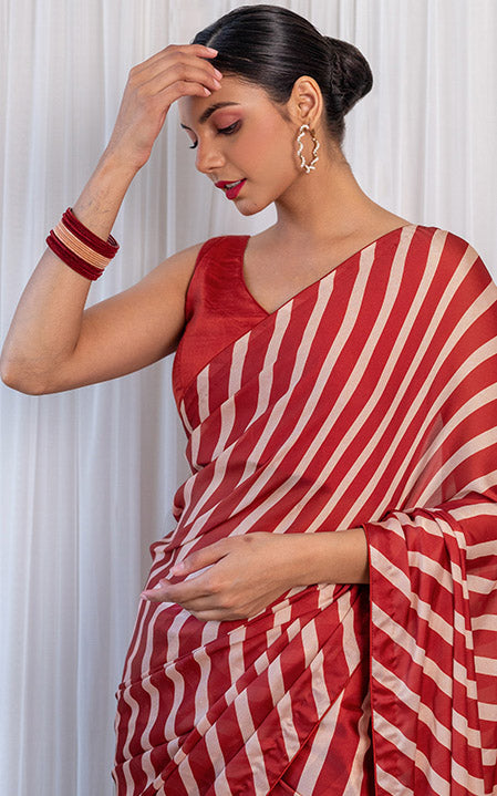 Maroon Striped Satin Saree