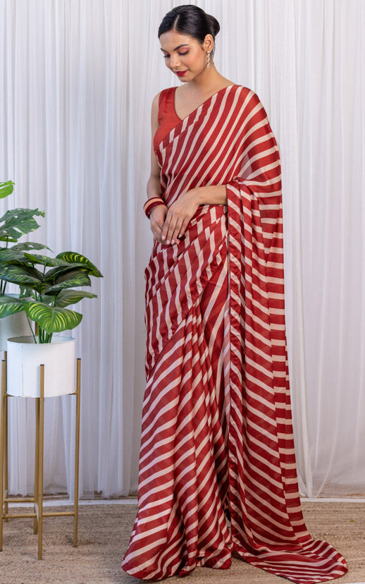 Maroon Striped Satin Saree