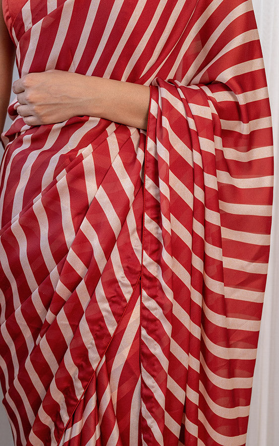 Maroon Striped Satin Saree