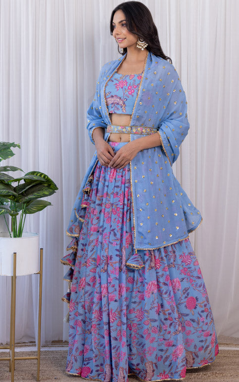 Vishakha Grey Handwork Printed Georgette Lehenga