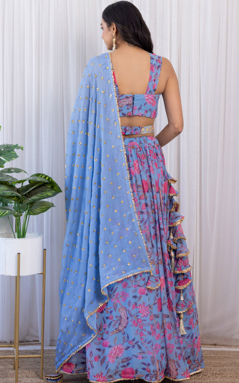 Vishakha Grey Handwork Printed Georgette Lehenga