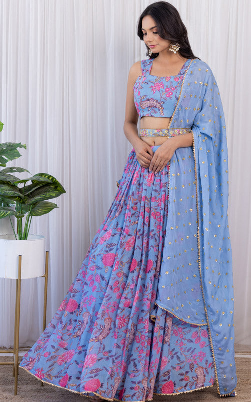 Vishakha Grey Handwork Printed Georgette Lehenga
