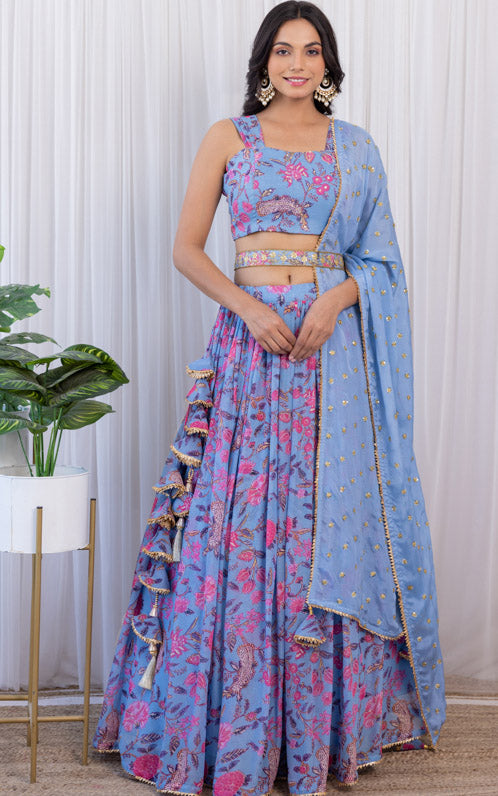 Vishakha Grey Handwork Printed Georgette Lehenga