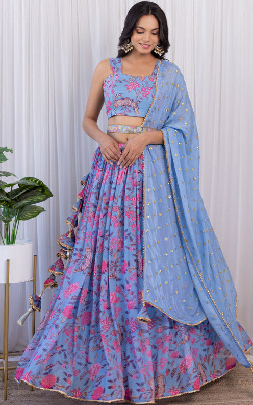 Vishakha Grey Handwork Printed Georgette Lehenga