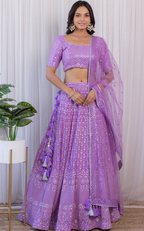 Shruti Sharma Lilac Mirror-work Lehenga