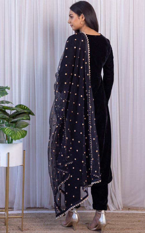 Black Velvet Kurta & Pant Set