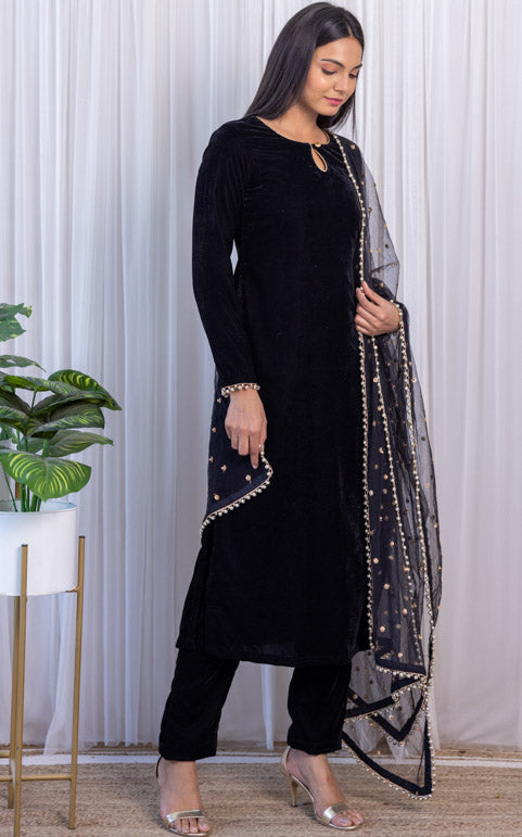 Black Velvet Kurta & Pant Set