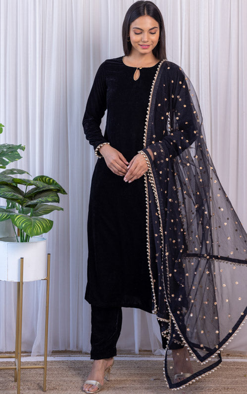 Black Velvet Kurta & Pant Set
