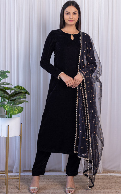 Black Velvet Kurta & Pant Set