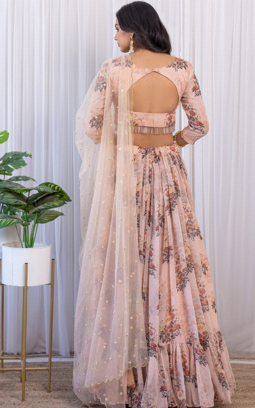Esha Kansara Sepia Floral Printed Georgette Lehenga