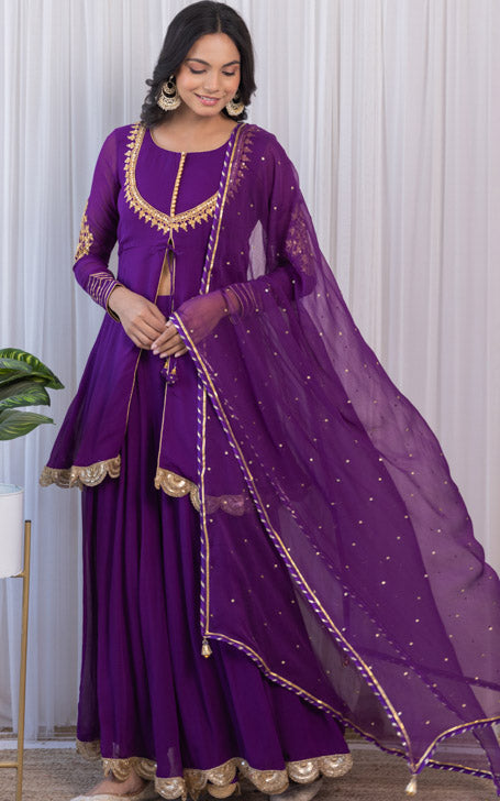 Erica Fernandes Purple Marodi Work Sharara Set