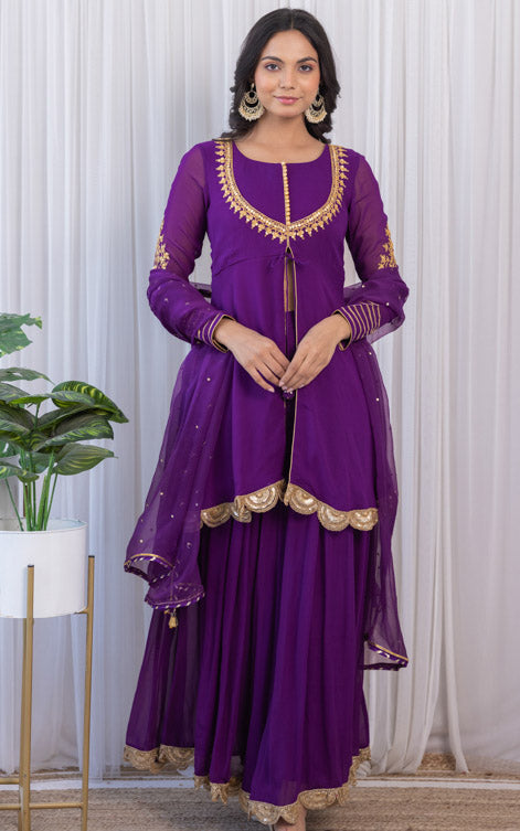 Erica Fernandes Purple Marodi Work Sharara Set