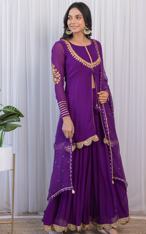 Erica Fernandes Purple Marodi Work Sharara Set