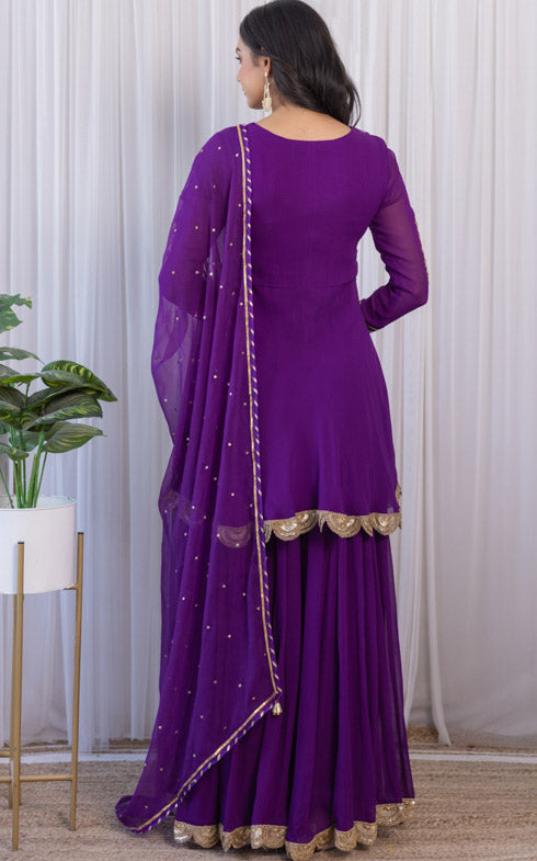 Erica Fernandes Purple Marodi Work Sharara Set