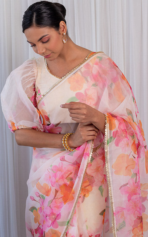 Pooja Banerjee Bloom Floral Organza Saree