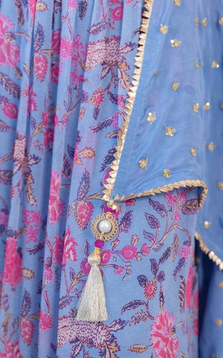 Palak Tiwari Grey Handwork Printed Georgette Anarkali with Embellished Belt