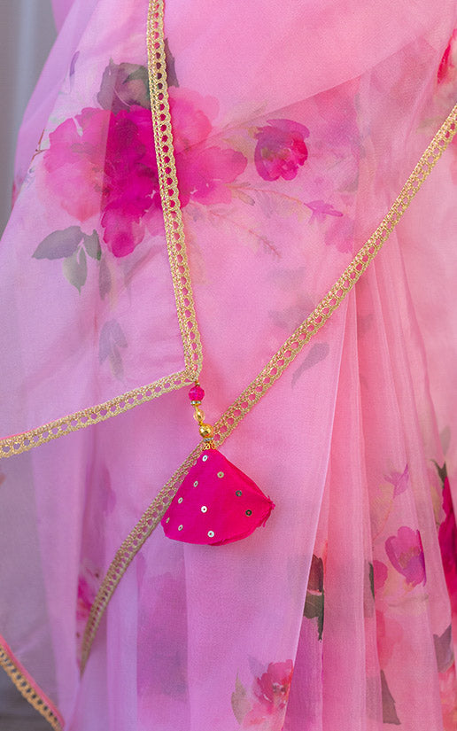 Blush Pink Floral Organza Saree