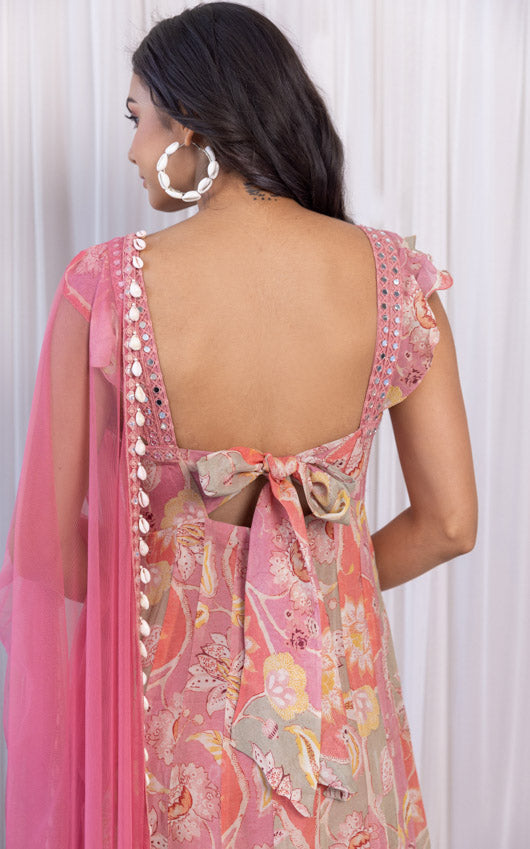 ShivShakti Vintage Floral Printed Georgette Mirrorwork Anarkali