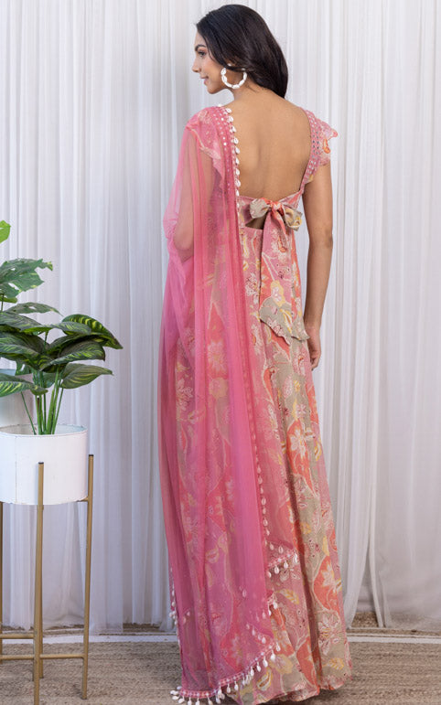 ShivShakti Vintage Floral Printed Georgette Mirrorwork Anarkali