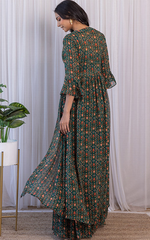 Vishakha Bottle Green Printed Georgette Crop-Top & Sharara Set