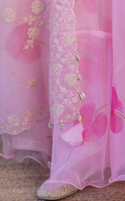 Helly Shah Pink Petal Organza Anarkali With Dori Work Organza Dupatta