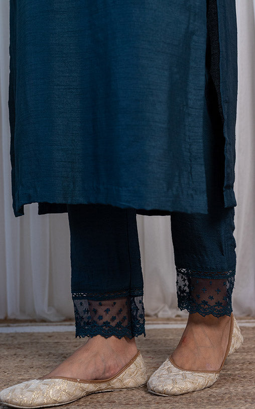 Swati Rathi Teal Blue Kurta Set with Mukaish-work Organza Dupatta