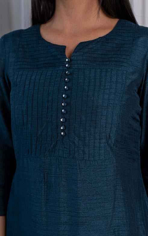 Swati Rathi Teal Blue Kurta Set with Mukaish-work Organza Dupatta