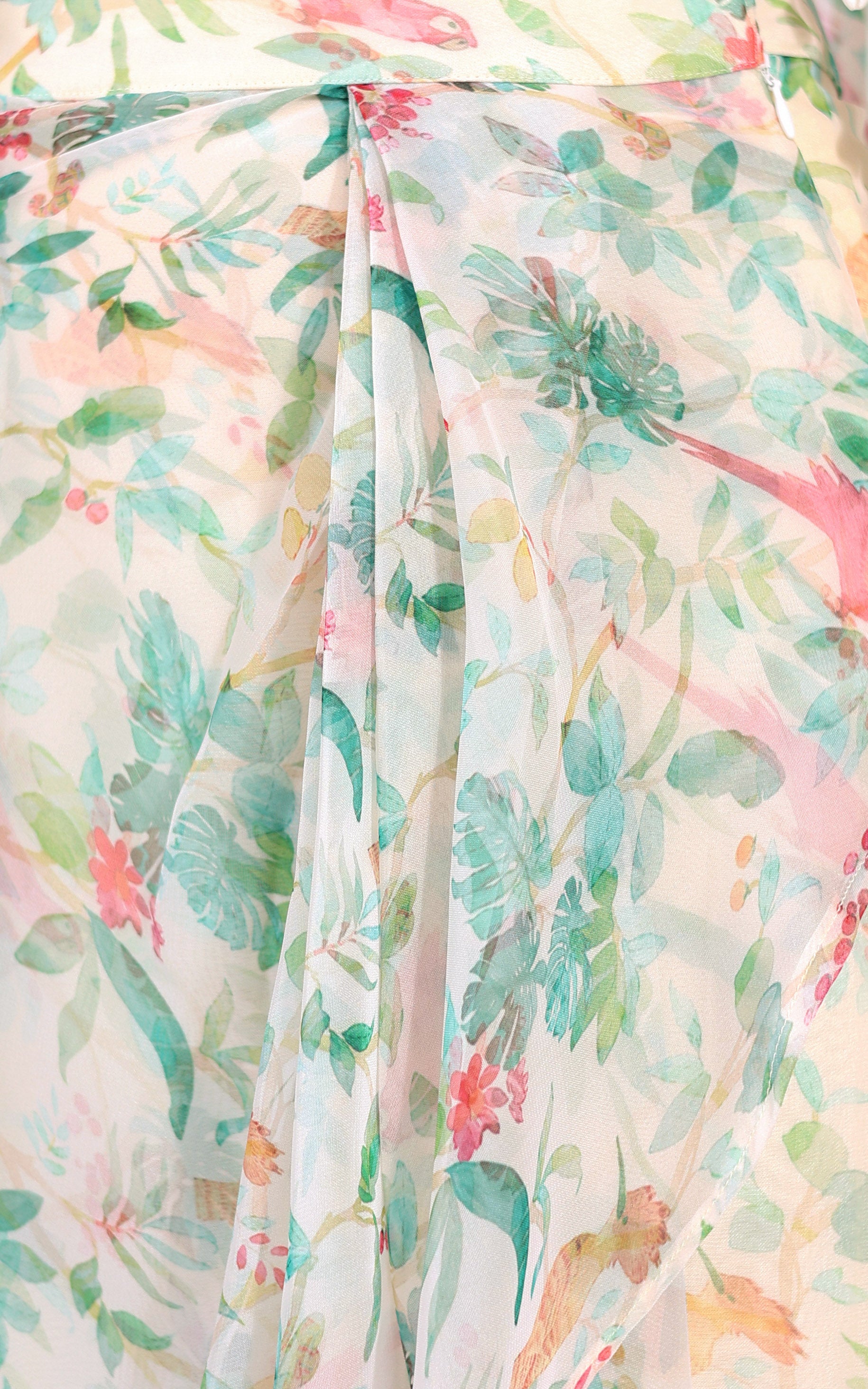 Off White Bird Georgette Crop Top & Draped Skirt Co-ord Set