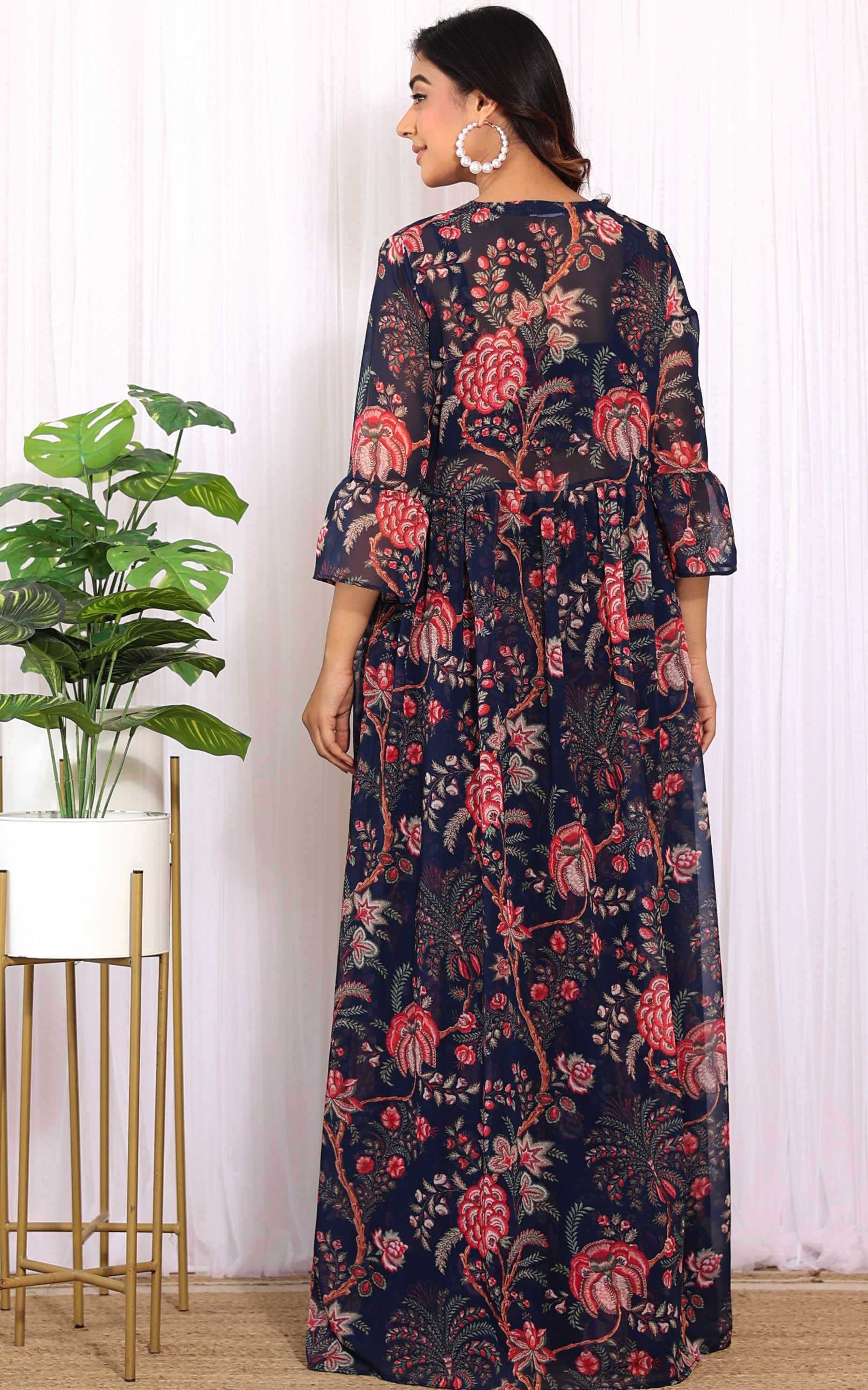 Srishti Navy Blue Floral Printed Georgette Crop-Top & Sharara Set