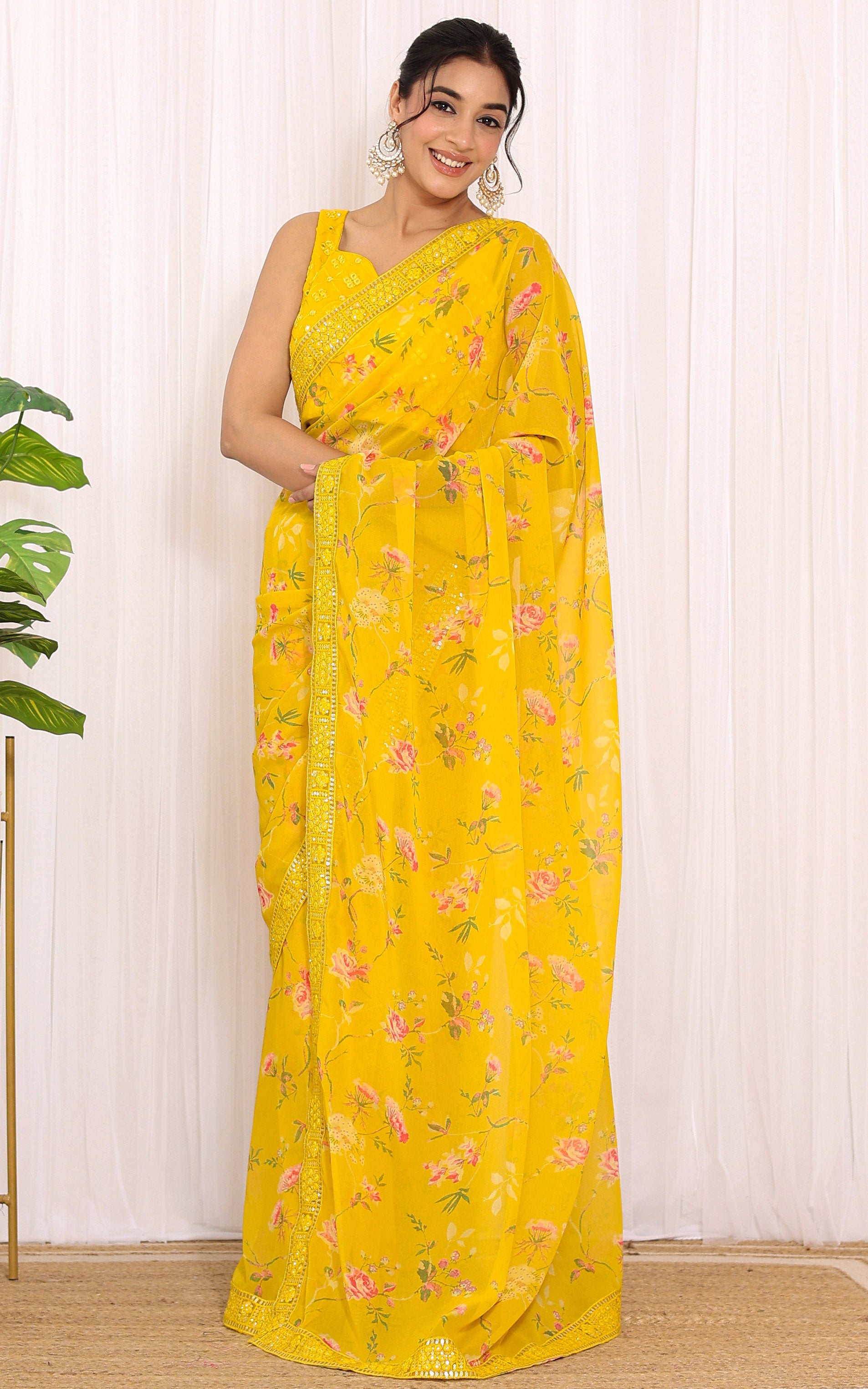Yellow Rose Printed Georgette Saree