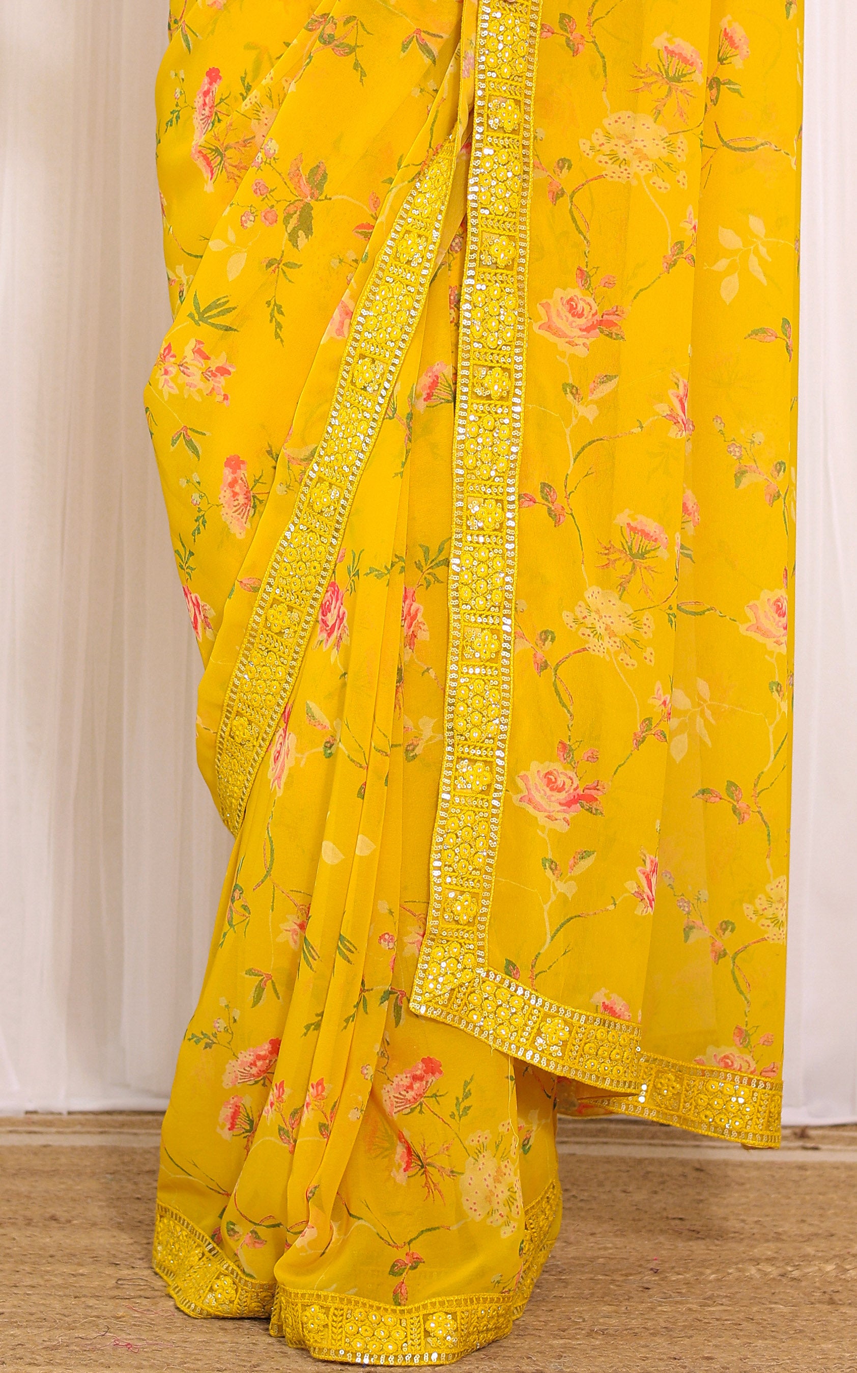 Yellow Rose Printed Georgette Saree