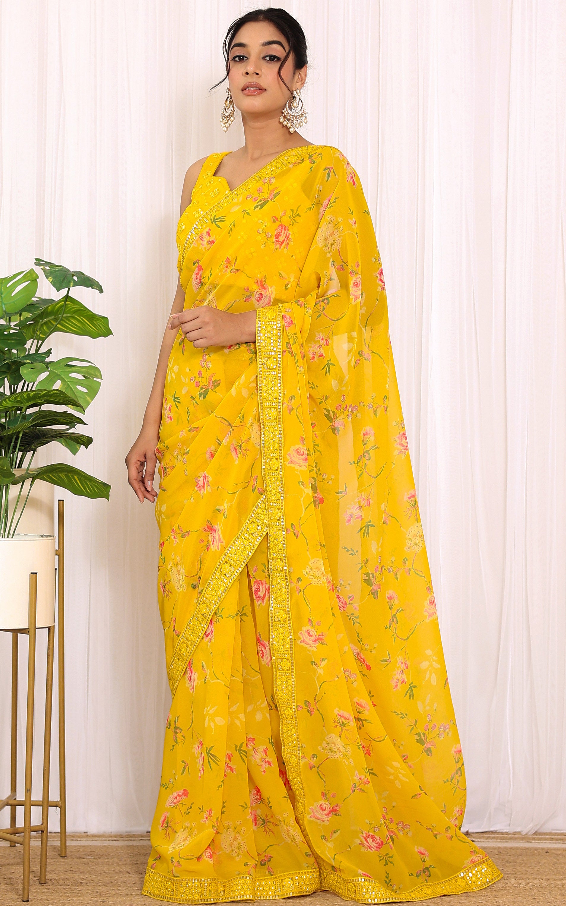 Yellow Rose Printed Georgette Saree