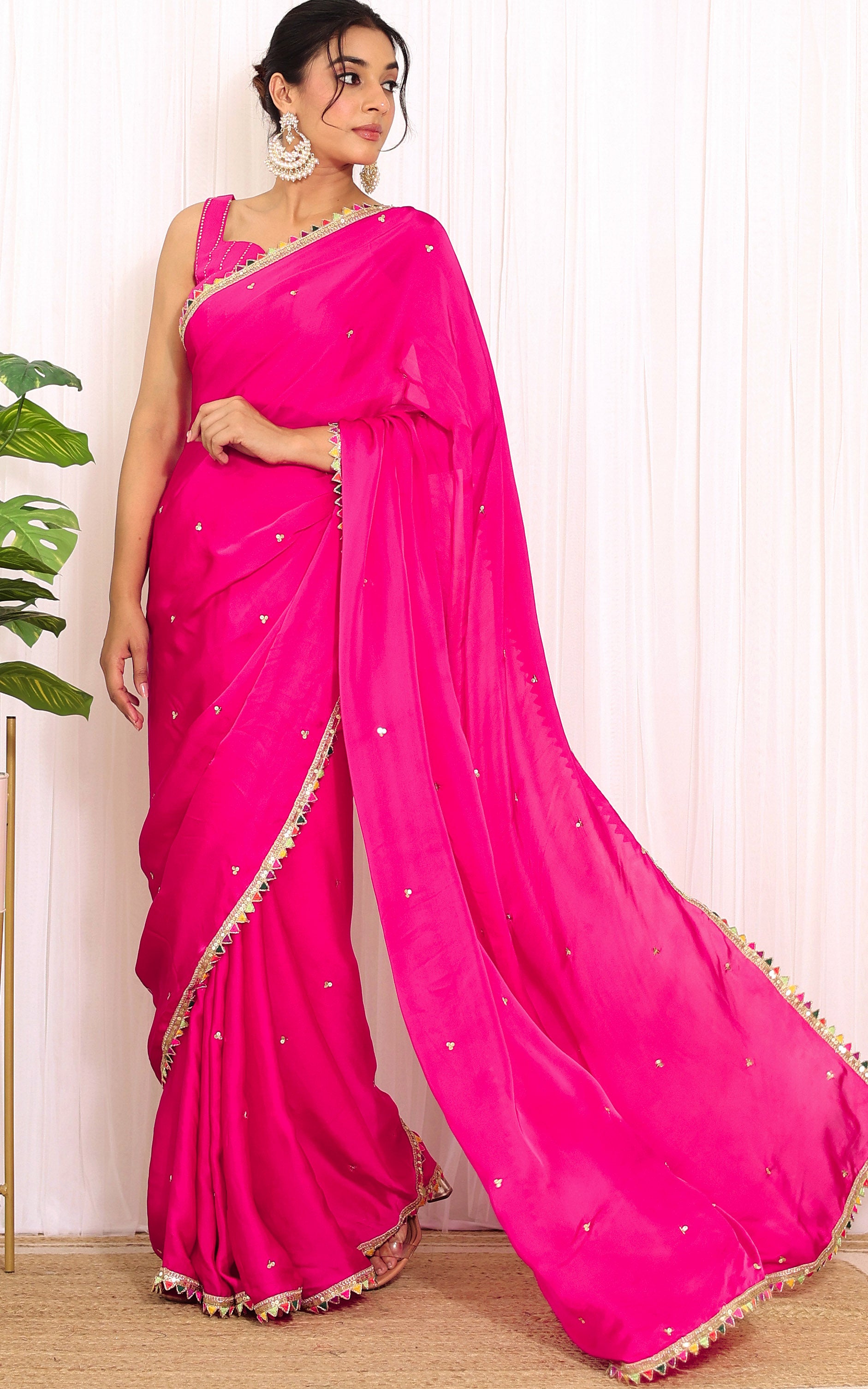 Farheen Panjwani Rani Pink Sequinwork Satin Organza Saree