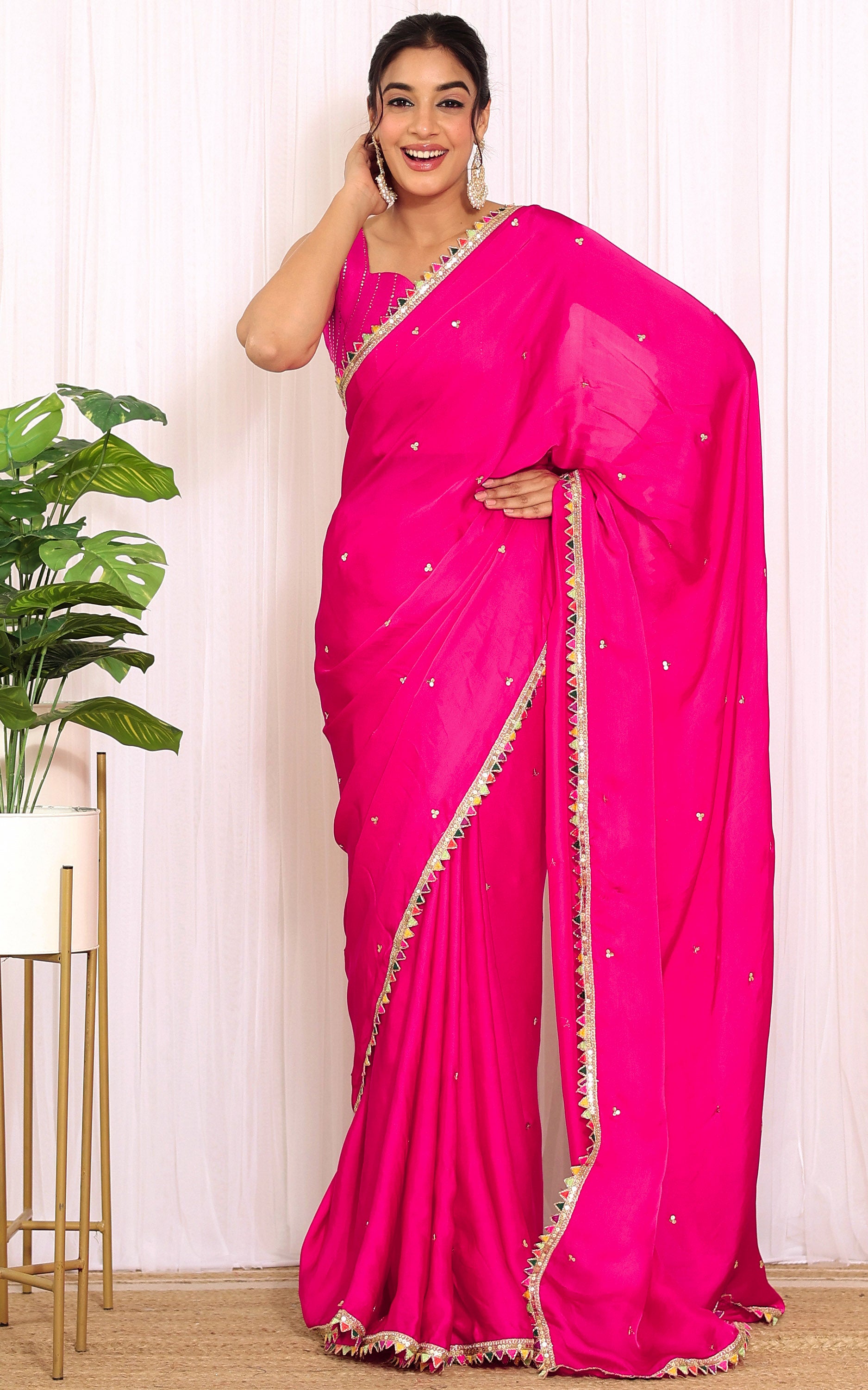 Farheen Panjwani Rani Pink Sequinwork Satin Organza Saree