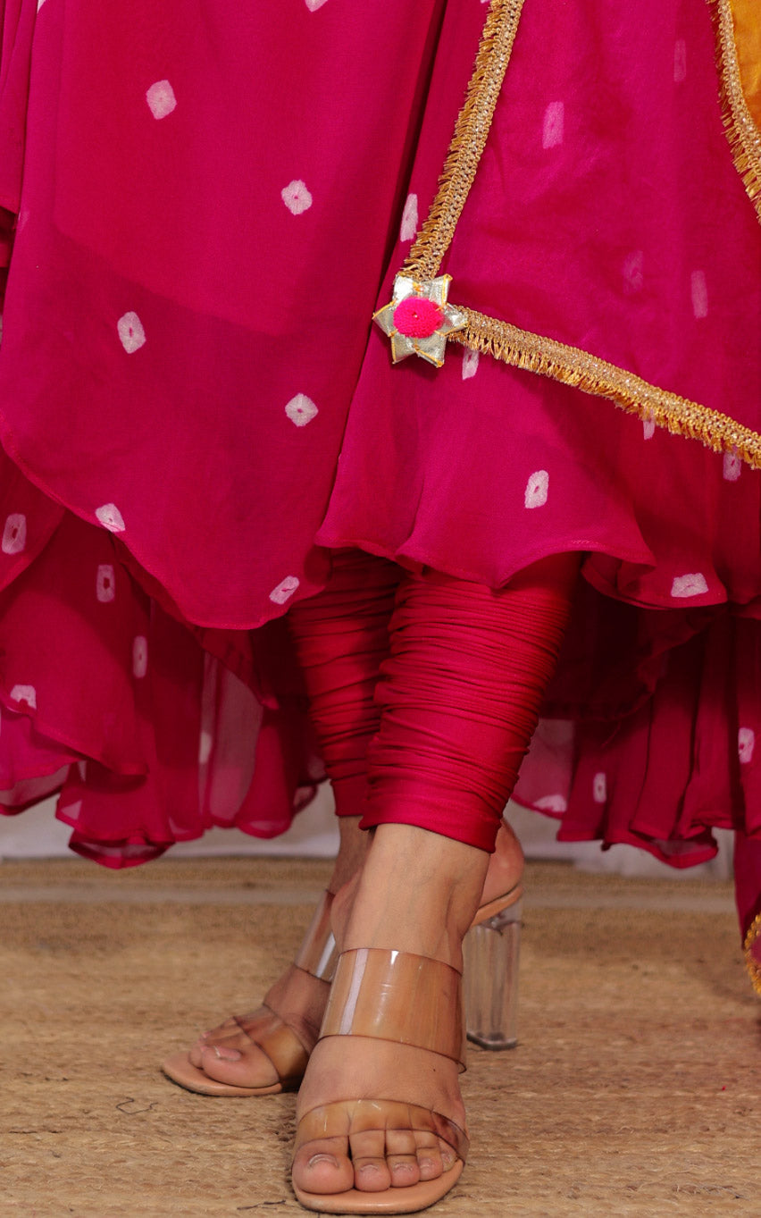 Swati Rathi Pink Bandhej Anarkali With Multicolored Organza Dupatta