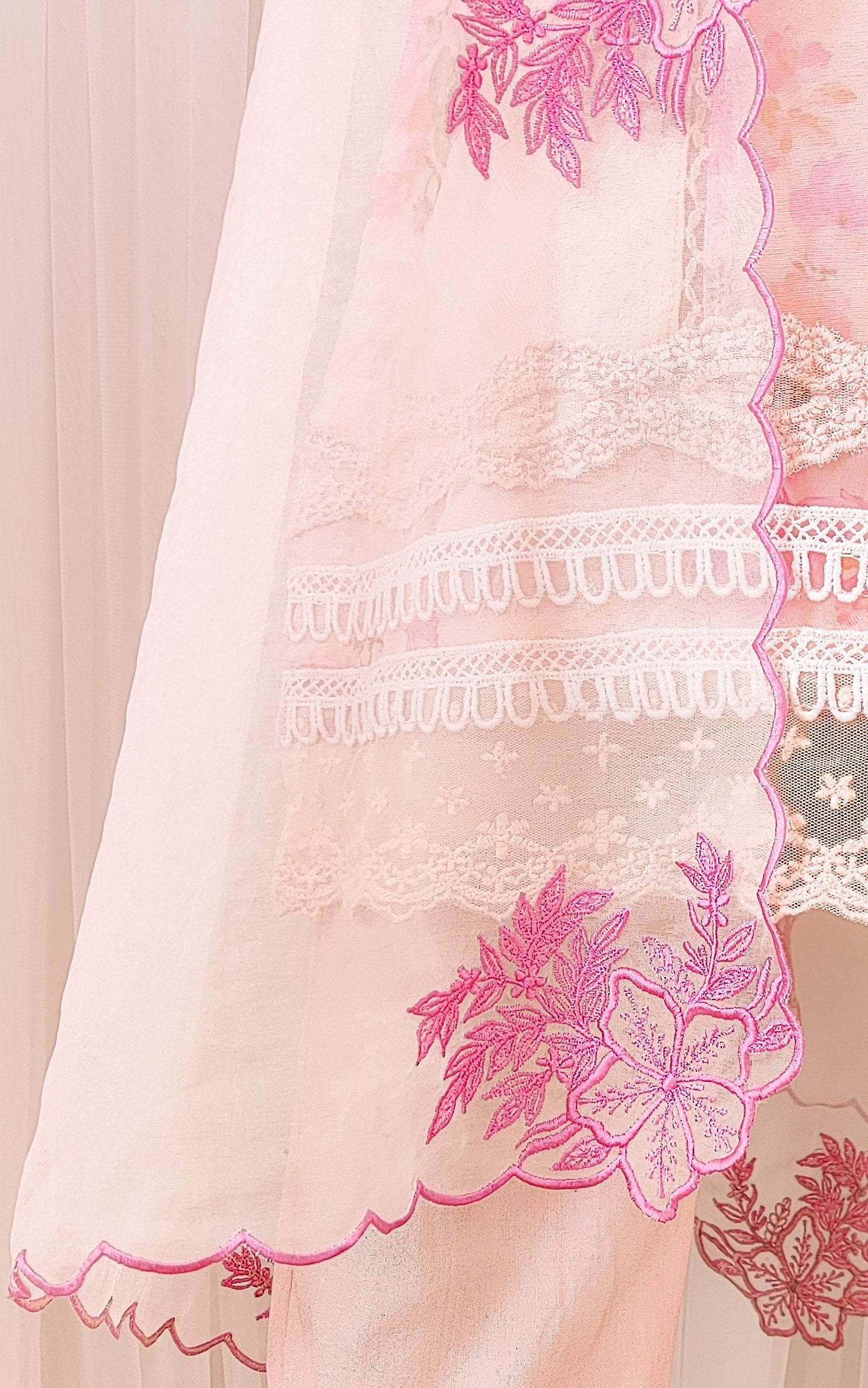 Cream Floral Organza Kurta Set with Embroidered Dupatta